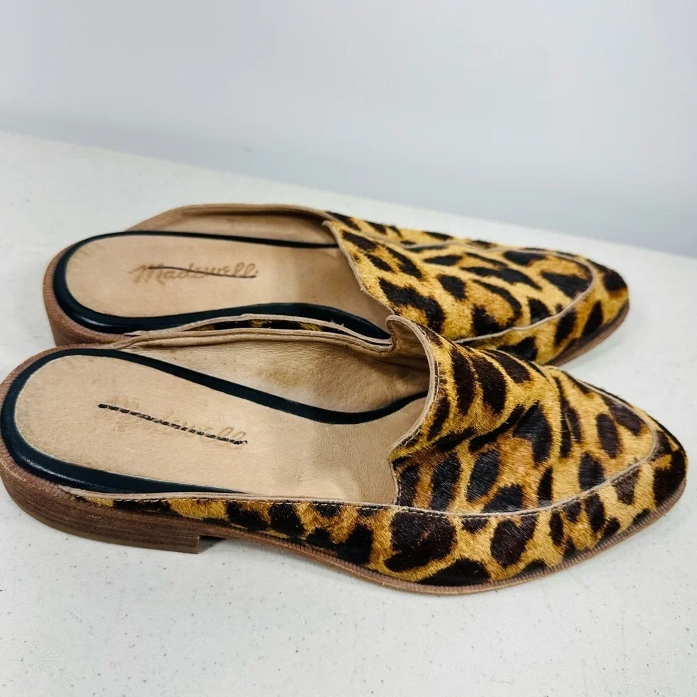 Madewell The Frances Skimmer Mules in leopard calf hair size 7